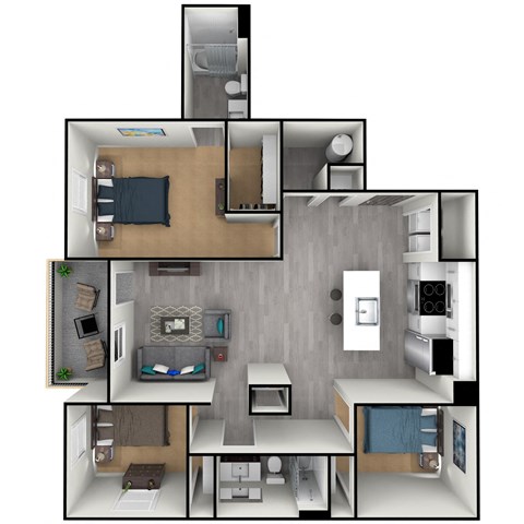 Floor plan for 3 beds, 2 baths, 1409 sqft